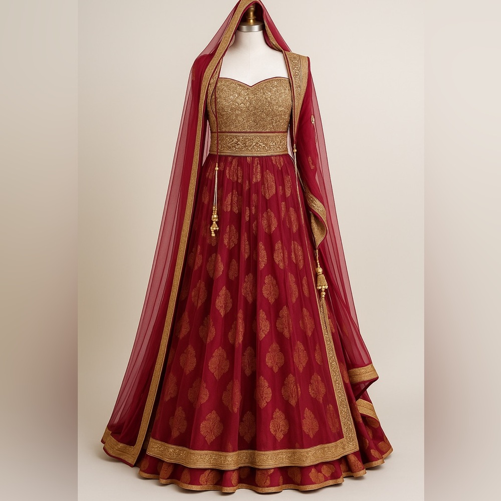 Elegant Maroon and Gold Women's Dress